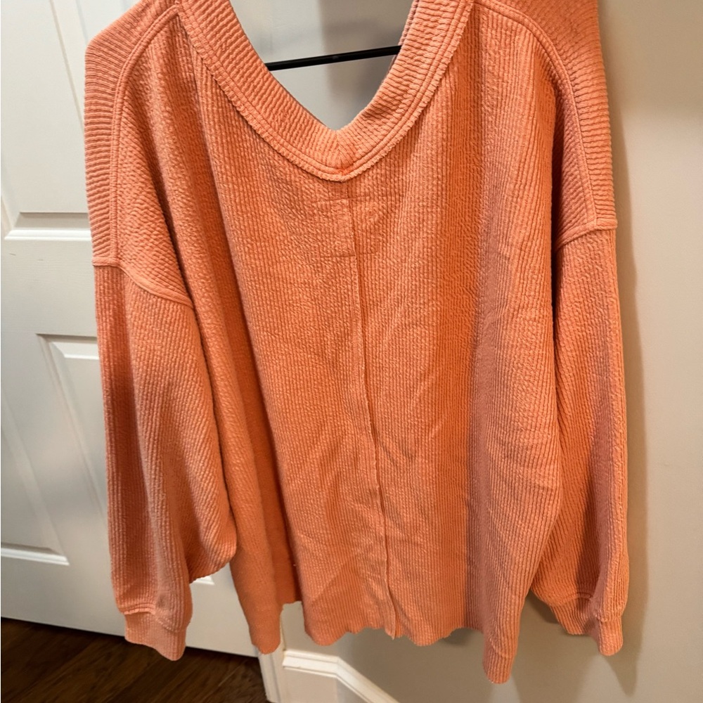 Aerie Orange V-Neck Sweater with Relaxed Fit